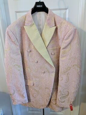 NEW INSERCH Men's SIZE 4XL PINK & GOLD Double Breasted Blazer with Cream Lapel